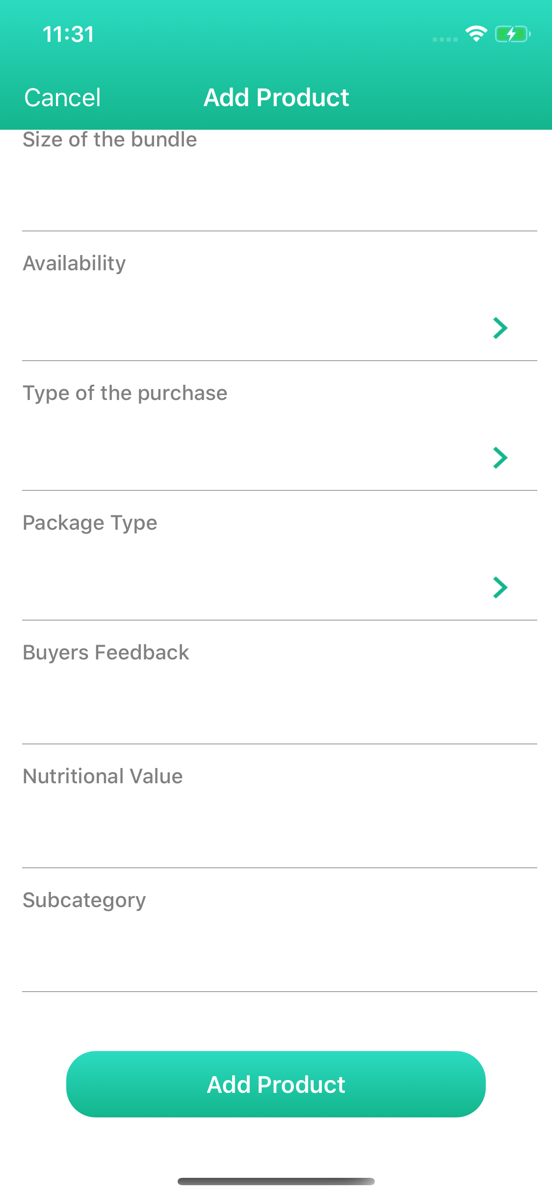 add product screen