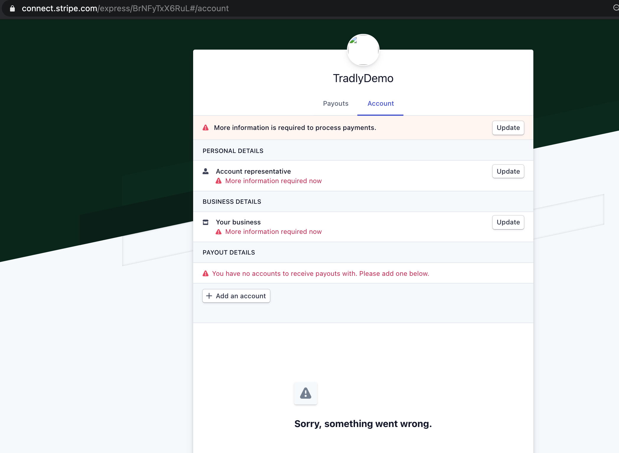 Stripe Onboarding - Tradly